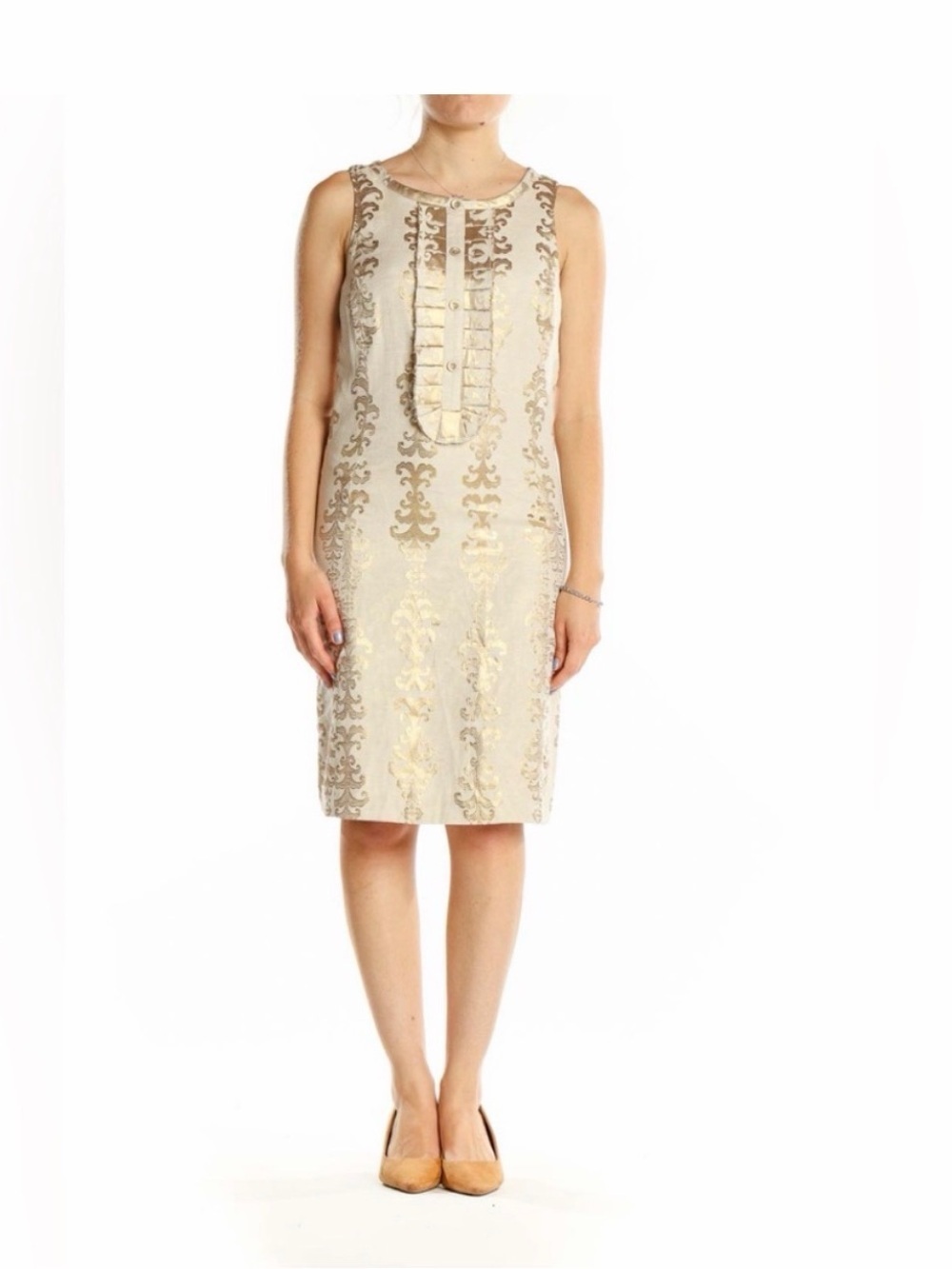 $450 Tory Burch Maggie Gold Brocade Sleeveless Shift Dress 6 - Picture 4 of 5